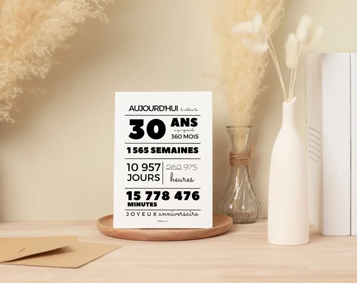 Affiche 30 ans, 360 mois, 1565 semaines - Carte anniversaire – Image 6