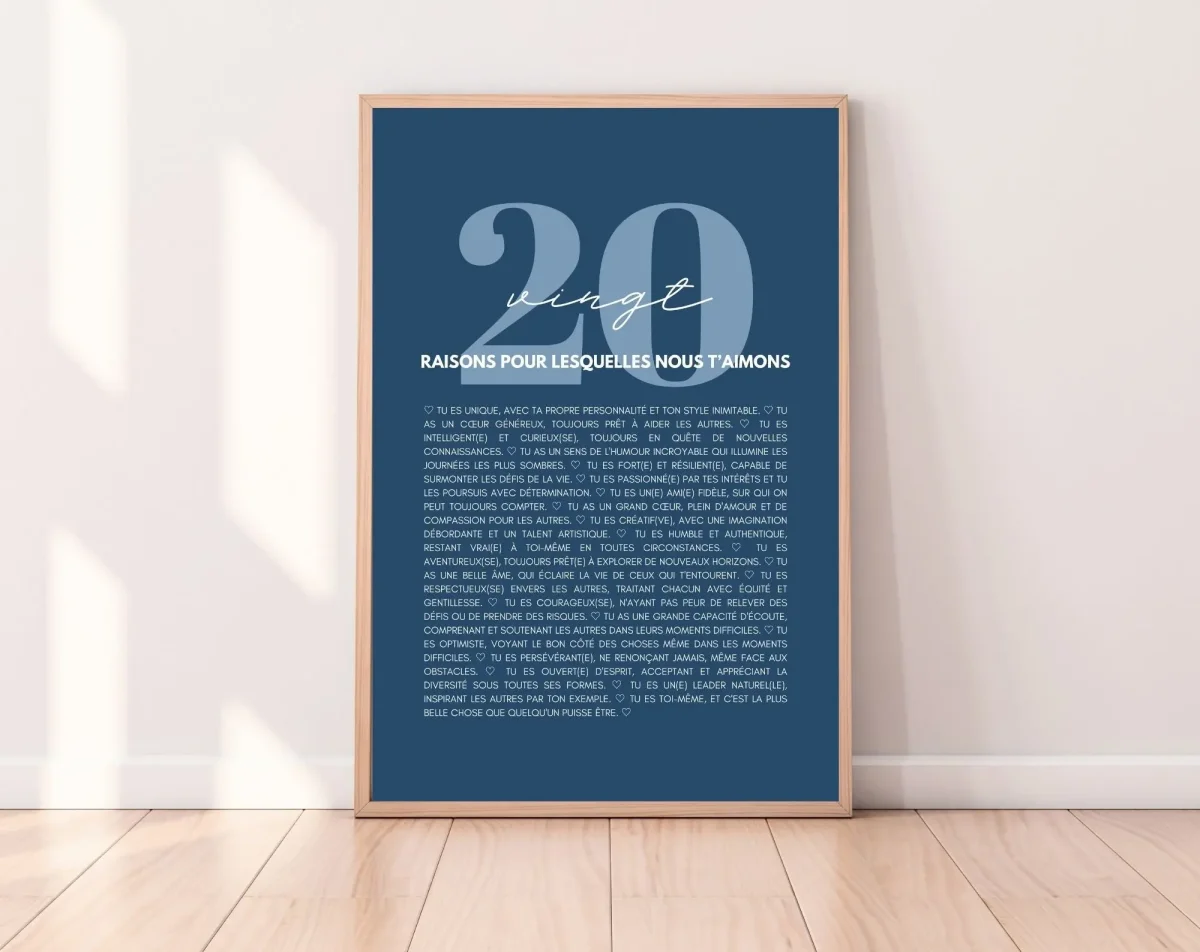 20 raisons pour lesquelles nous t'aimons bleu - Cadeau anniversaire 20 ans – Image 2