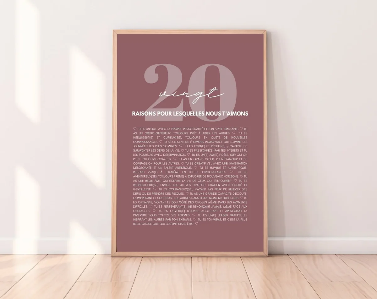 20 raisons pour lesquelles nous t'aimons rose - Cadeau anniversaire 20 ans – Image 3
