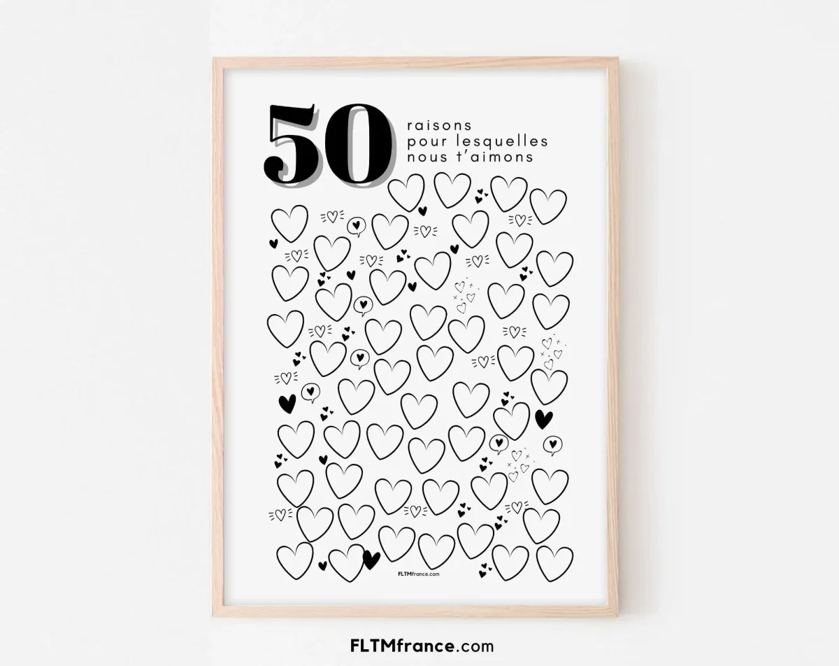Affiche 50 raisons pour lesquelles nous t'aimons - Livre d'or 50 ans