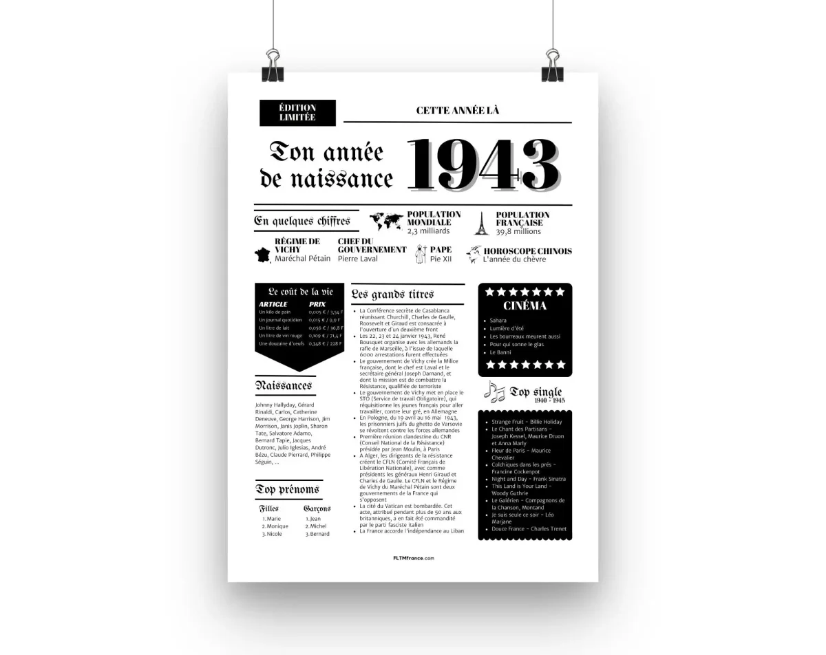 Affiche année de naissance 1943 - Cadeau anniversaire 82 ans – Image 6