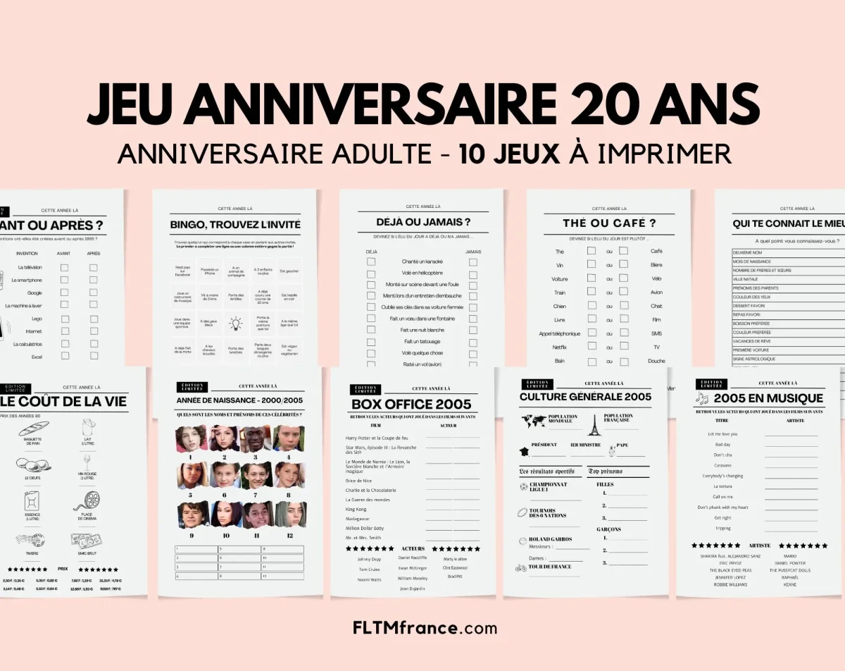 Jeu anniversaire 20 ans - Jeux de fête pour 20ème anniversaire