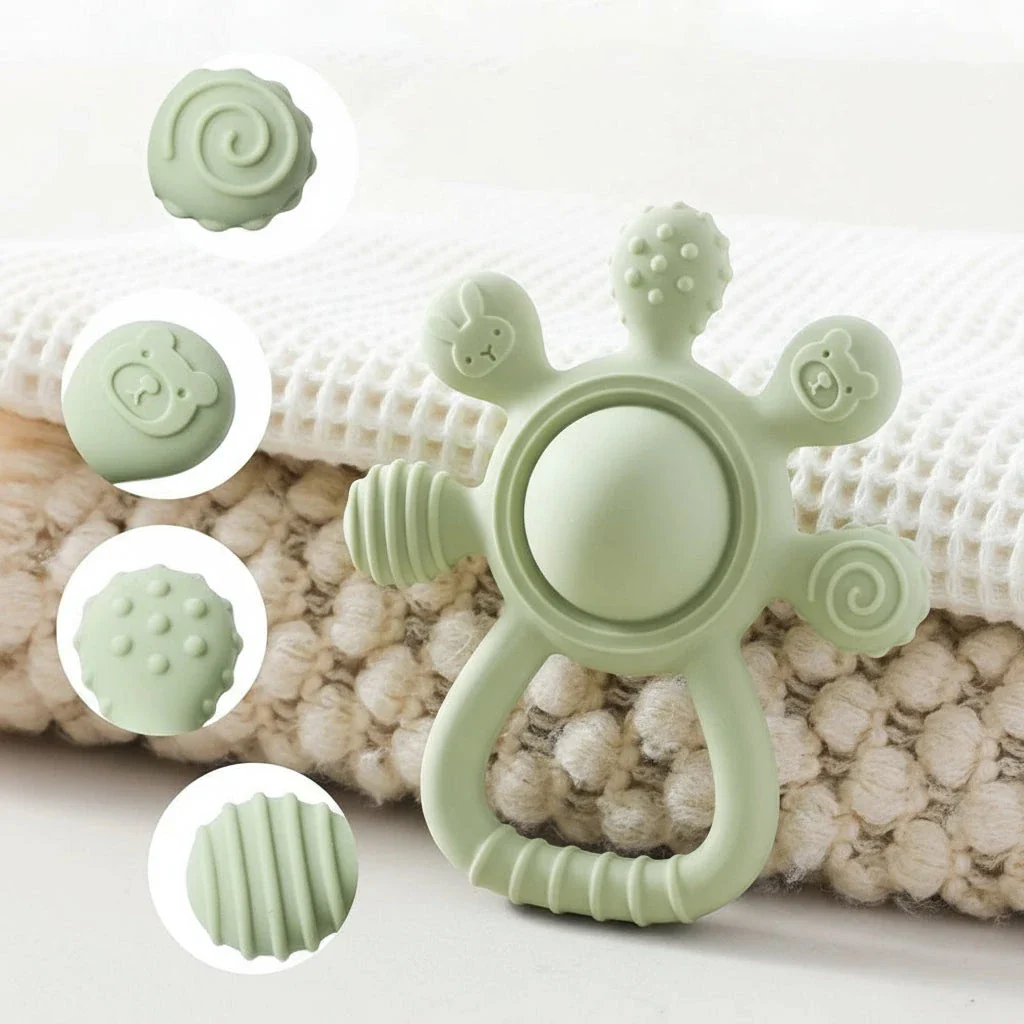 Hochet de dentition silicone bébé – Jouet sensoriel 0-12 mois – Image 7