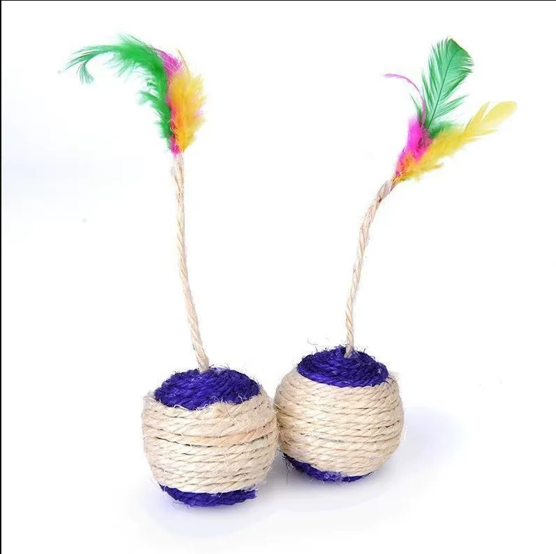 Balle Interactive pour Chats avec Plumes et Corde en Sisal – Image 5